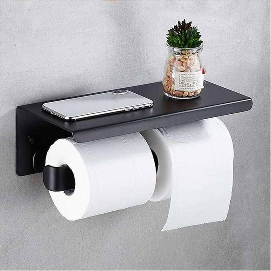 Punch Free Toilet Tissue Holder Bathroom Wall Mounted Waterproof Tissue Storage Box with Phone Shelf Strong Adhesive Durable Space Saving