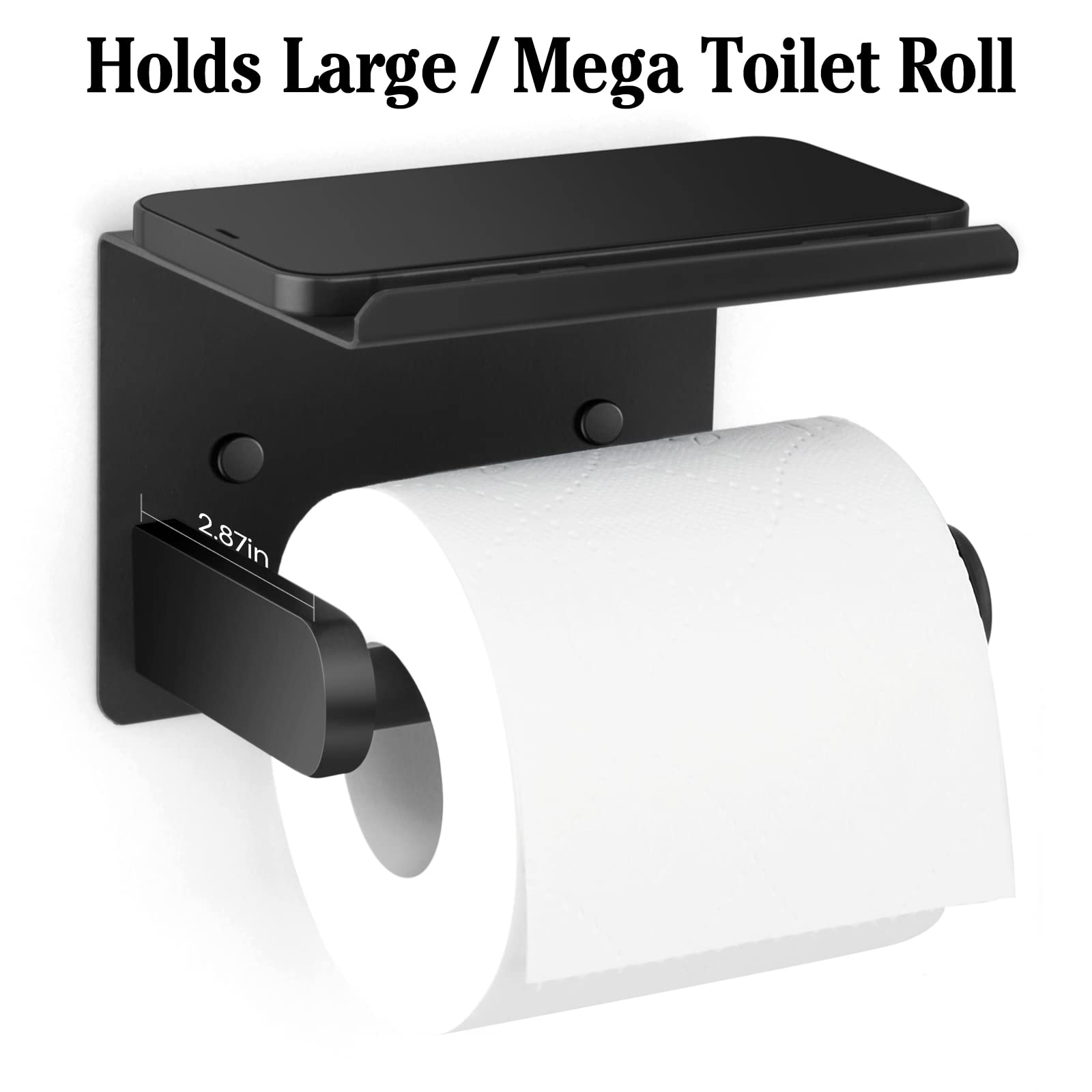 Punch Free Toilet Tissue Holder Bathroom Wall Mounted Waterproof Tissue Storage Box with Phone Shelf Strong Adhesive Durable Space Saving