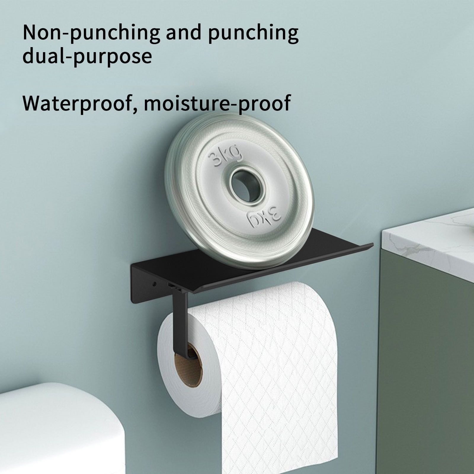 Punch Free Toilet Tissue Holder Bathroom Wall Mounted Waterproof Tissue Storage Box with Phone Shelf Strong Adhesive Durable Space Saving