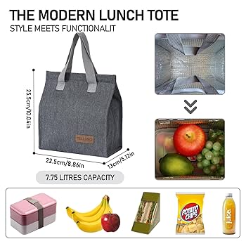 Tote lunch bag.The bag is made with a durable outer material and a waterproof, insulated foil lining that keeps contents cool or warm for hours.The convenient handle and secure zipper closure .