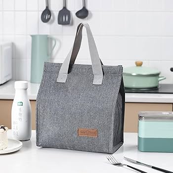 Tote lunch bag.The bag is made with a durable outer material and a waterproof, insulated foil lining that keeps contents cool or warm for hours.The convenient handle and secure zipper closure .