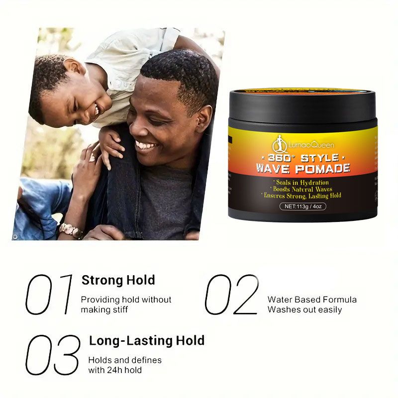 360 Style Wave Control Pomade provides superior hold.Enhances the natural waves in short hair styles.Contains natural ingredients like shea butter and coconut oil to nourish the scalp and add shine.