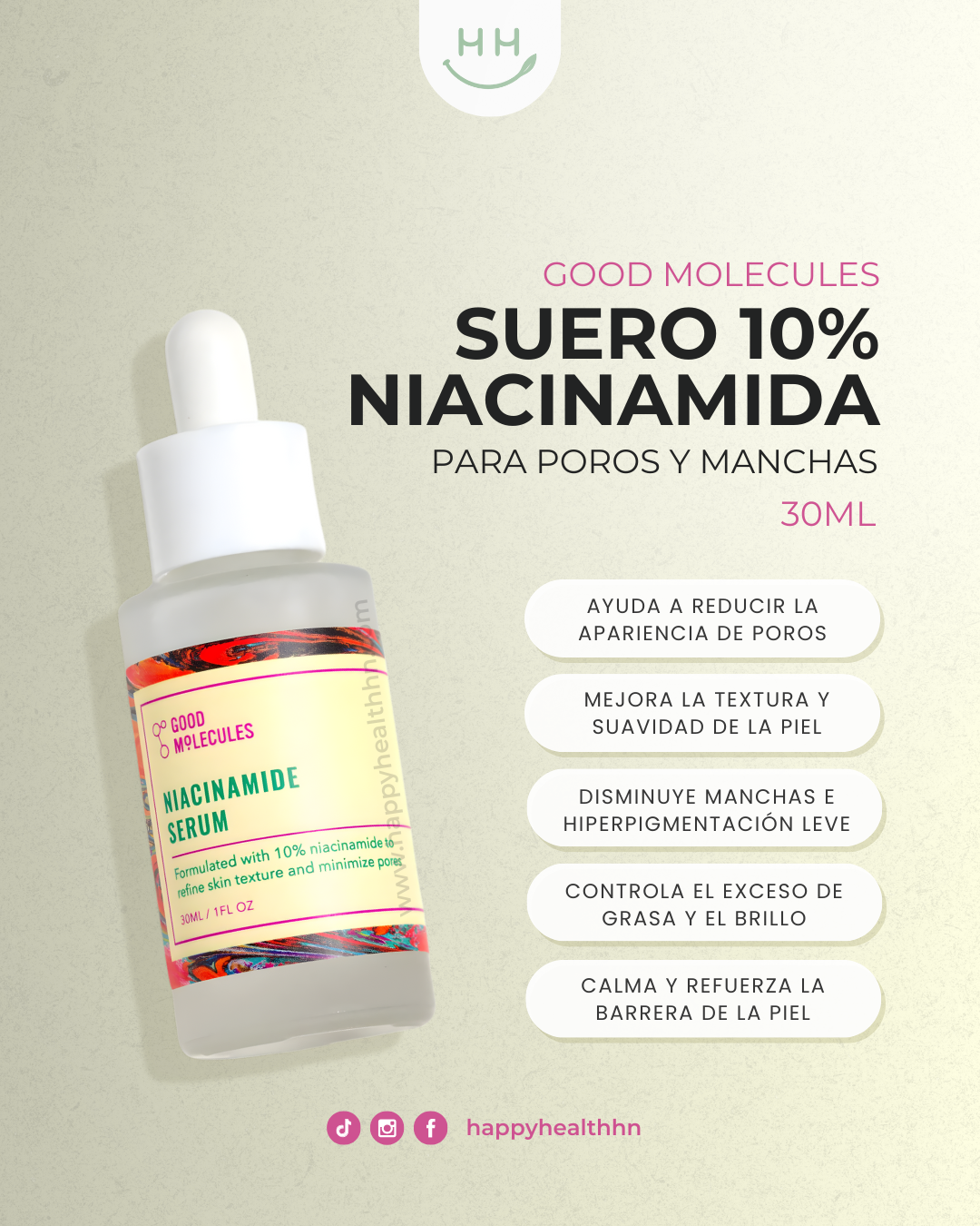 GOOD MOLECULES NIACINAMIDE SERUM Minimize For Smooth, Plump Even Skin And Pores Formulated with 10% Niacinamide (vitamin B3) this lightweight serum helps to refine skin tone and texture for a brighter