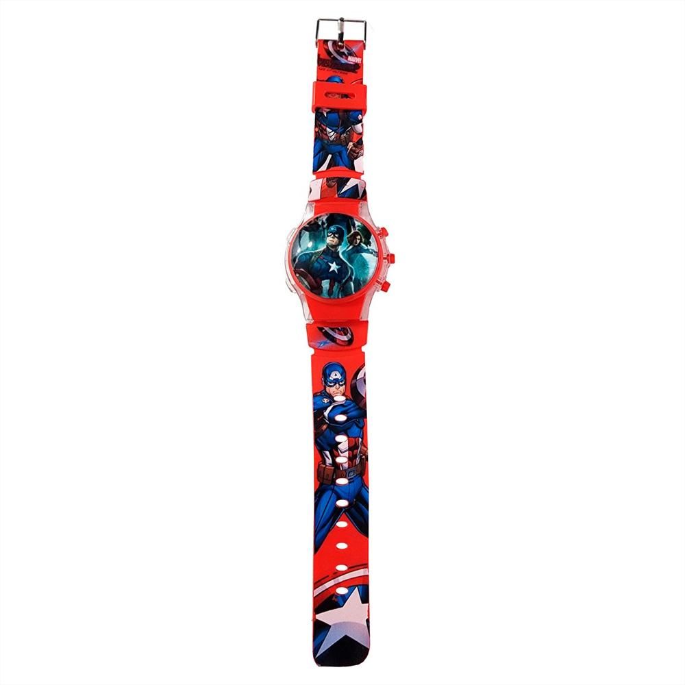 MARVEL RED CAPTAIN AMERICA SUPERHERO KIDS WATCH - DIGITAL DISPLAY INTERACTIVE FEATURES ADJUSTABLE STRAPS.The multi colored watch promotes your kid standard among their mates. Analogue time helps.