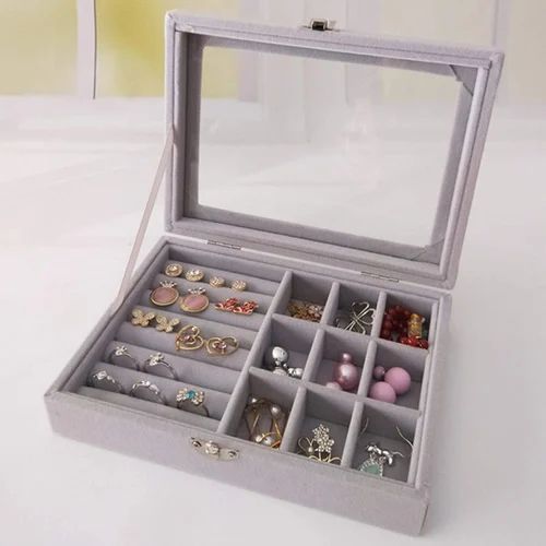 Velvet Jewelry Storage Box Ring Tray Earring Holder Necklace Organizer Storage Jewellery Holder For Ring Earrings Necklace Bracelet Soft Velvet Organizer CaselColor: gray.Purpose: Organize makeup .