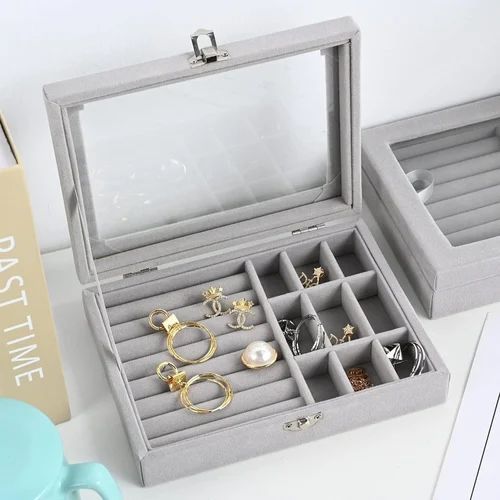 Velvet Jewelry Storage Box Ring Tray Earring Holder Necklace Organizer Storage Jewellery Holder For Ring Earrings Necklace Bracelet Soft Velvet Organizer CaselColor: gray.Purpose: Organize makeup .