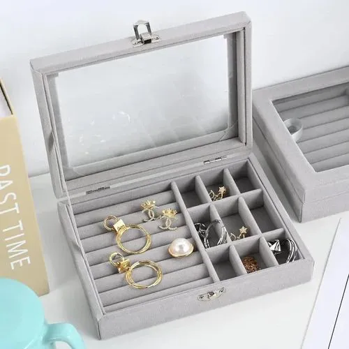 Velvet Jewelry Storage Box Ring Tray Earring Holder Necklace Organizer Storage Jewellery Holder For Ring Earrings Necklace Bracelet Soft Velvet Organizer CaselColor: gray.Purpose: Organize makeup .