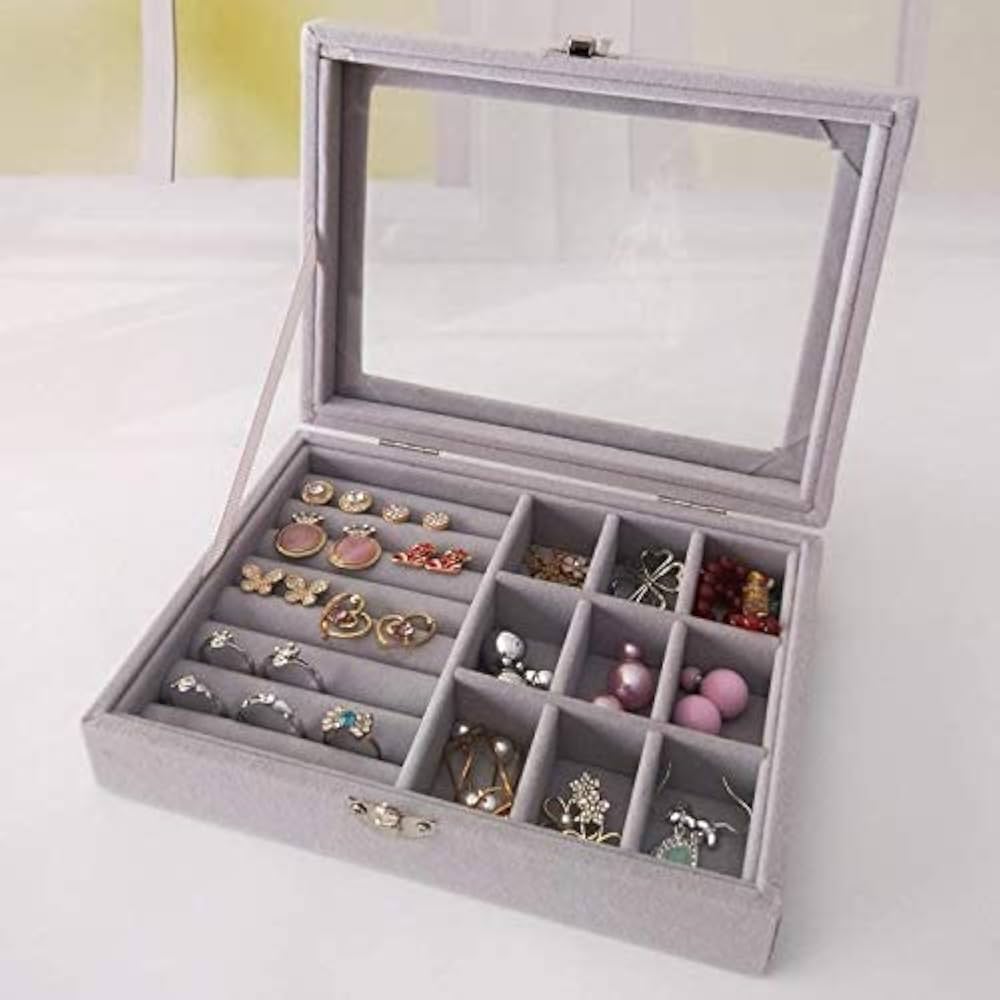 Velvet Jewelry Storage Box Ring Tray Earring Holder Necklace Organizer Storage Jewellery Holder For Ring Earrings Necklace Bracelet Soft Velvet Organizer CaselColor: gray.Purpose: Organize makeup .
