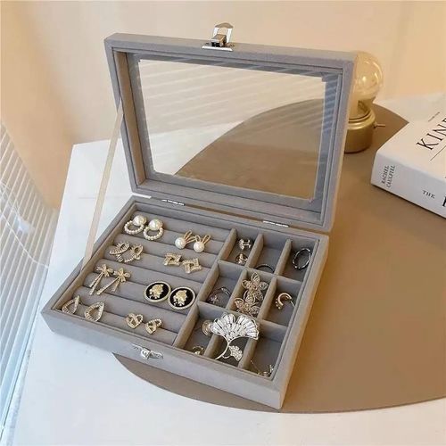 Velvet Jewelry Storage Box Ring Tray Earring Holder Necklace Organizer Storage Jewellery Holder For Ring Earrings Necklace Bracelet Soft Velvet Organizer CaselColor: gray.Purpose: Organize makeup .