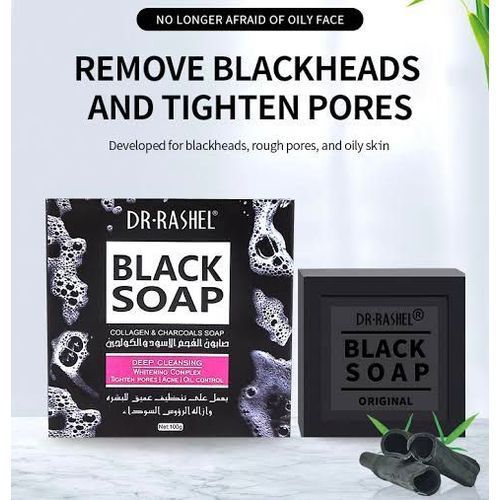 DR RASHEL Black soap with Activated charcoal and collagen 100g isto remove blackheads and bleaching and tighten pores and removing acne. Order for this Dr Rashel Collagen & Charcoal Black Soap