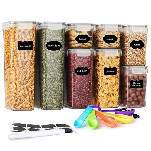 8pcs Food/Pantry Storage Container s, they are perfect for storing dry goods, snacks, cereals, spices, and more.Airtight and Comes with free stickers + Pen + Measuring Spoons .