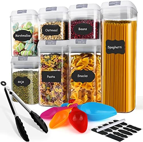 8pcs Food/Pantry Storage Container s, they are perfect for storing dry goods, snacks, cereals, spices, and more.Airtight and Comes with free stickers + Pen + Measuring Spoons .