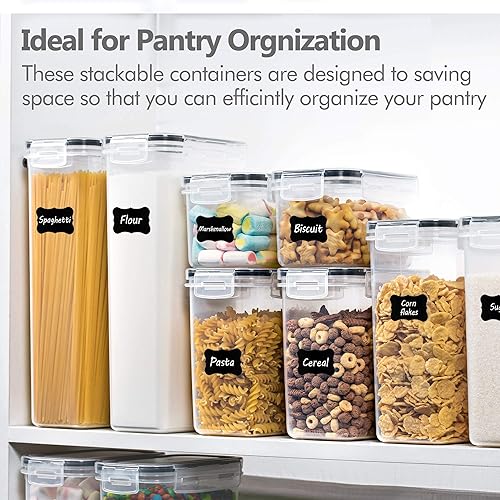 8pcs Food/Pantry Storage Container s, they are perfect for storing dry goods, snacks, cereals, spices, and more.Airtight and Comes with free stickers + Pen + Measuring Spoons .
