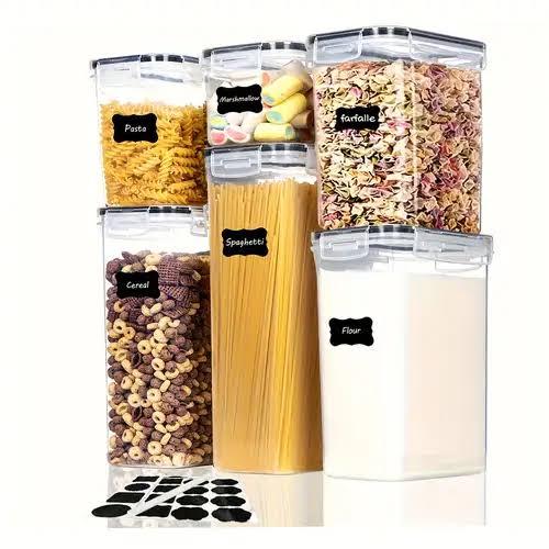 8pcs Food/Pantry Storage Container s, they are perfect for storing dry goods, snacks, cereals, spices, and more.Airtight and Comes with free stickers + Pen + Measuring Spoons .