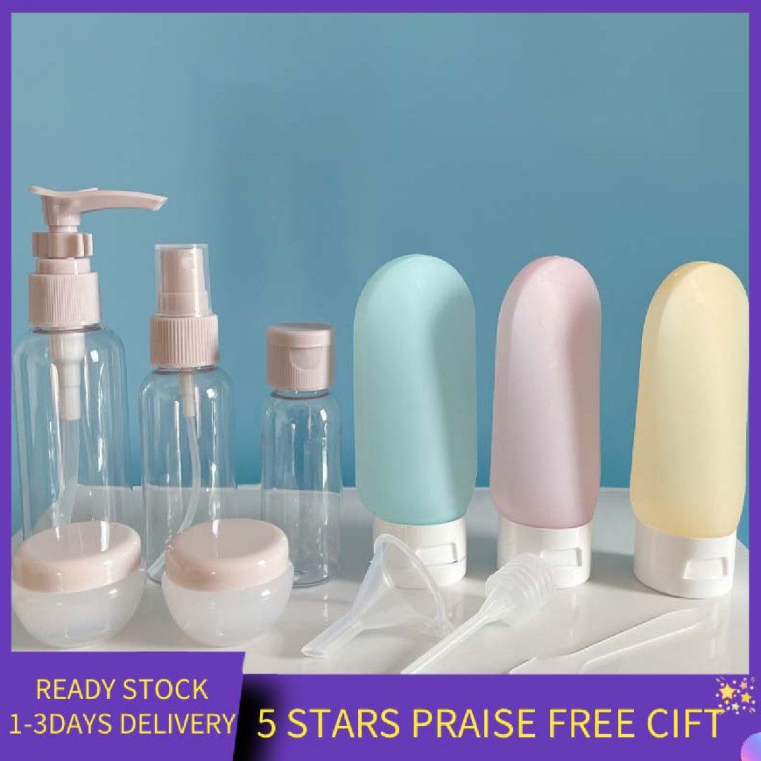 11 Pcs Travel Refillable Bottles Lotion Spray Travel Bottles lotion bottle 80ml, spray bottle 50ml, empty bottle 30ml, cream bottle 10g/2 Squeeze bottle 60ml/3; set: 135g Color: transparent.