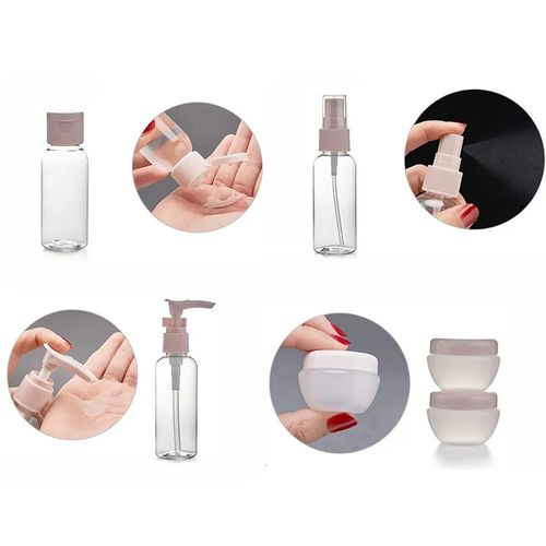 11 Pcs Travel Refillable Bottles Lotion Spray Travel Bottles lotion bottle 80ml, spray bottle 50ml, empty bottle 30ml, cream bottle 10g/2 Squeeze bottle 60ml/3; set: 135g Color: transparent.