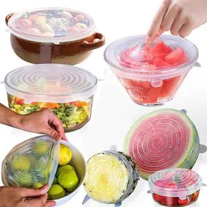 Best 6-Pack Silicone Stretch Lids Cover For Bowl,pots,jars silicone food saver lids can be used to cover cooked food, fruit, salads, sauces, as well as drinks like coffee, tea, juice and more.