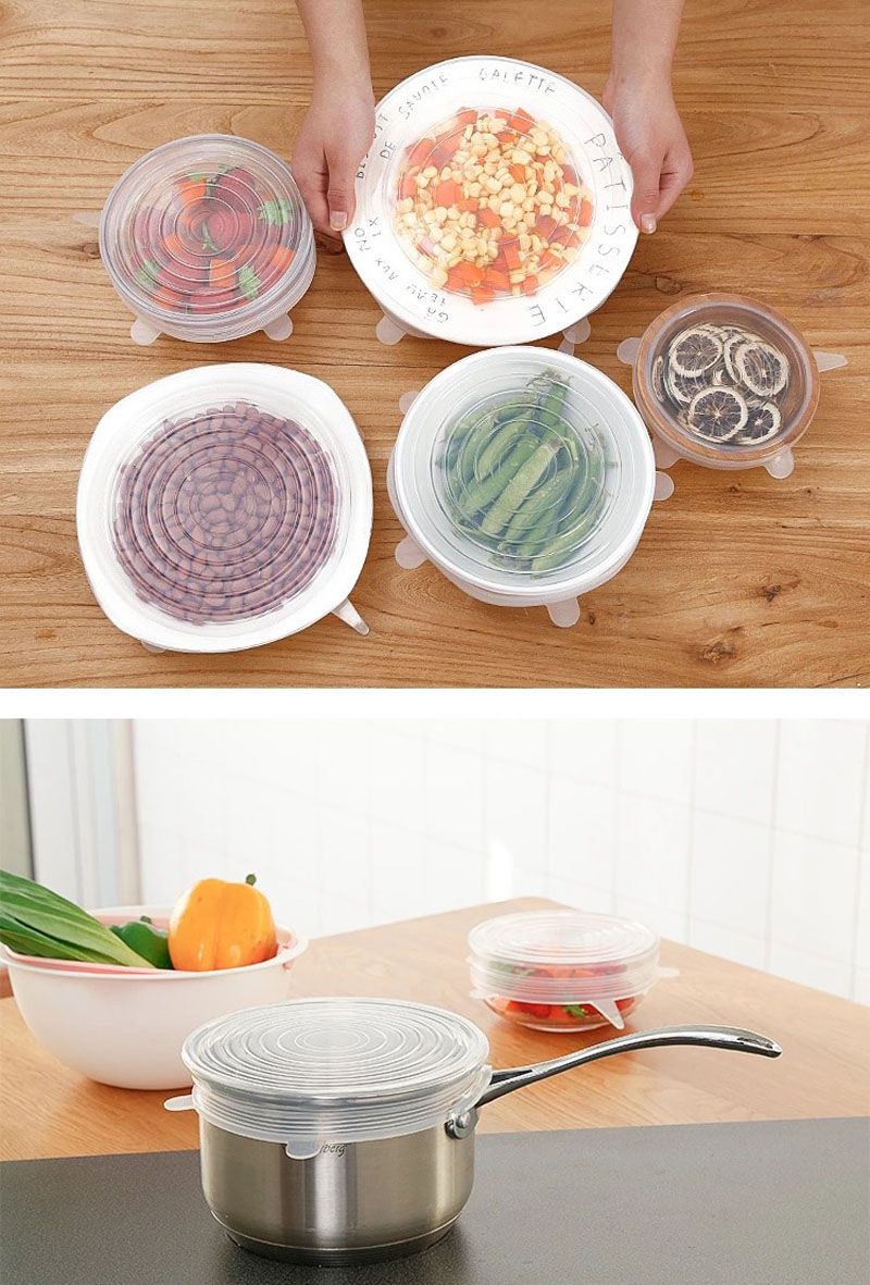 Best 6-Pack Silicone Stretch Lids Cover For Bowl,pots,jars silicone food saver lids can be used to cover cooked food, fruit, salads, sauces, as well as drinks like coffee, tea, juice and more.