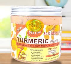 VEET GOLD Turmeric Tumeric Whitening Salt Scrub Body Shower Cream 500g aims to reduce the appearance of wrinkles and fine lines while restoring skin radiance extract to lighten dark spots,hyperpigment