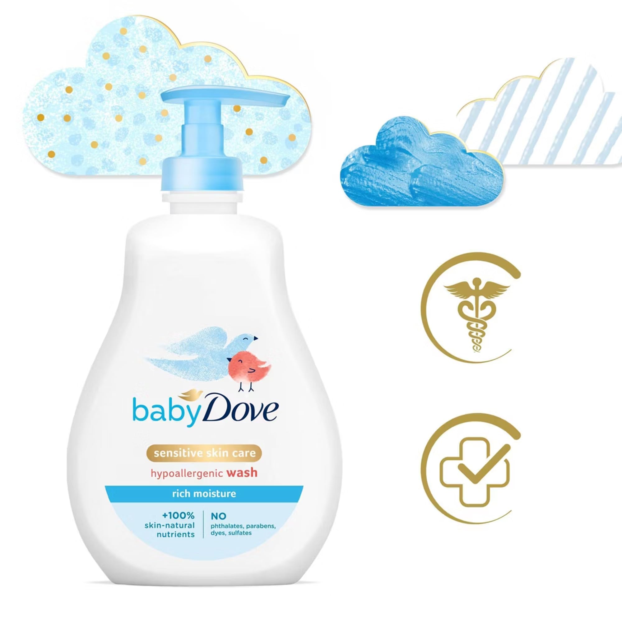 Dove Baby Head To Toe Body Wash Sensitive Moisture  it helps to replenish the essential moisture and nutrients that baby’s skin can lose during bathtime, leaving it feeling touchably softer .