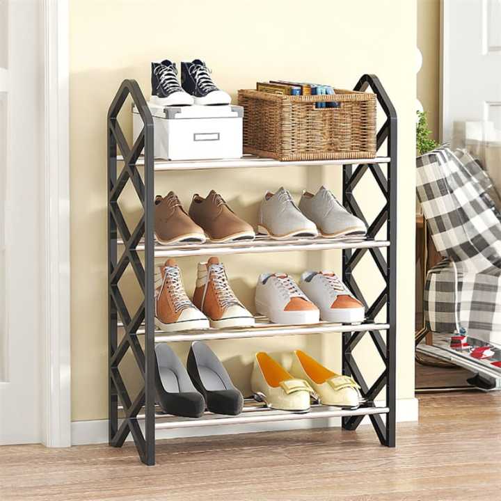 Fayaz Goodies 4 Layer Slant Bar Shoe Rack Home Doorway Sturdy Multilayer Dormitory Simple Shoe Cabinet Organizer Shoes Rack