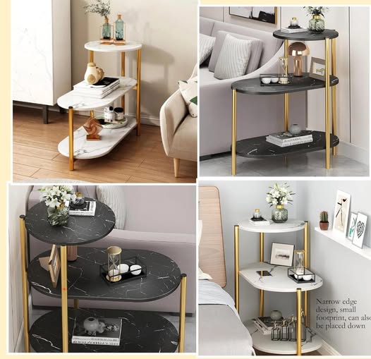 *Luxury 3tier Side table Large capacity storage shelf with metal frame Use:Sofa side table, living room/hotel,bed side,for small spaces