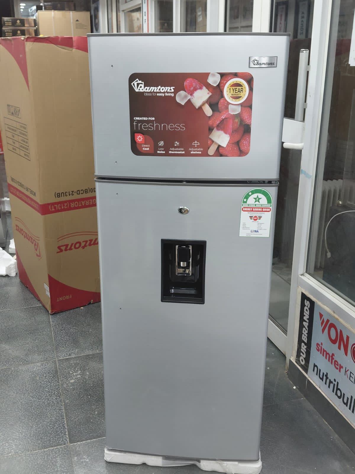 Ramtons 213 Litres 2 Door Direct Cool Fridge + Dispenser,SILVER-RF/ 130