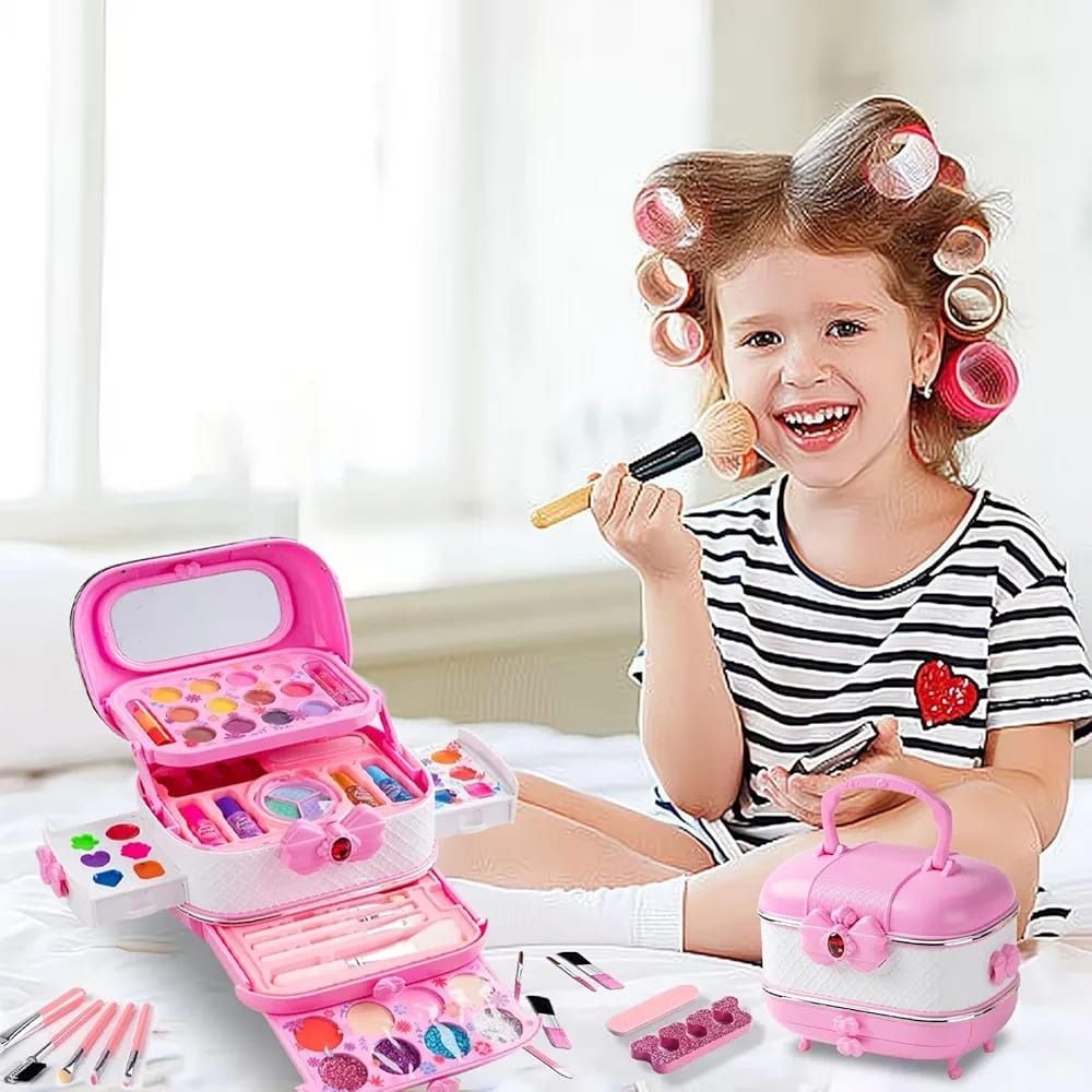 NEW GLAM SET! 
Unbox endless fun with the Ultimate Kids Makeup Set! 
✅ 3-Tier Design Layers of makeup, brushes & accessories.
✅ Cute Carry Case Stylish and portable.
✅Safe & Washable 
SEE VIDEO BELOW