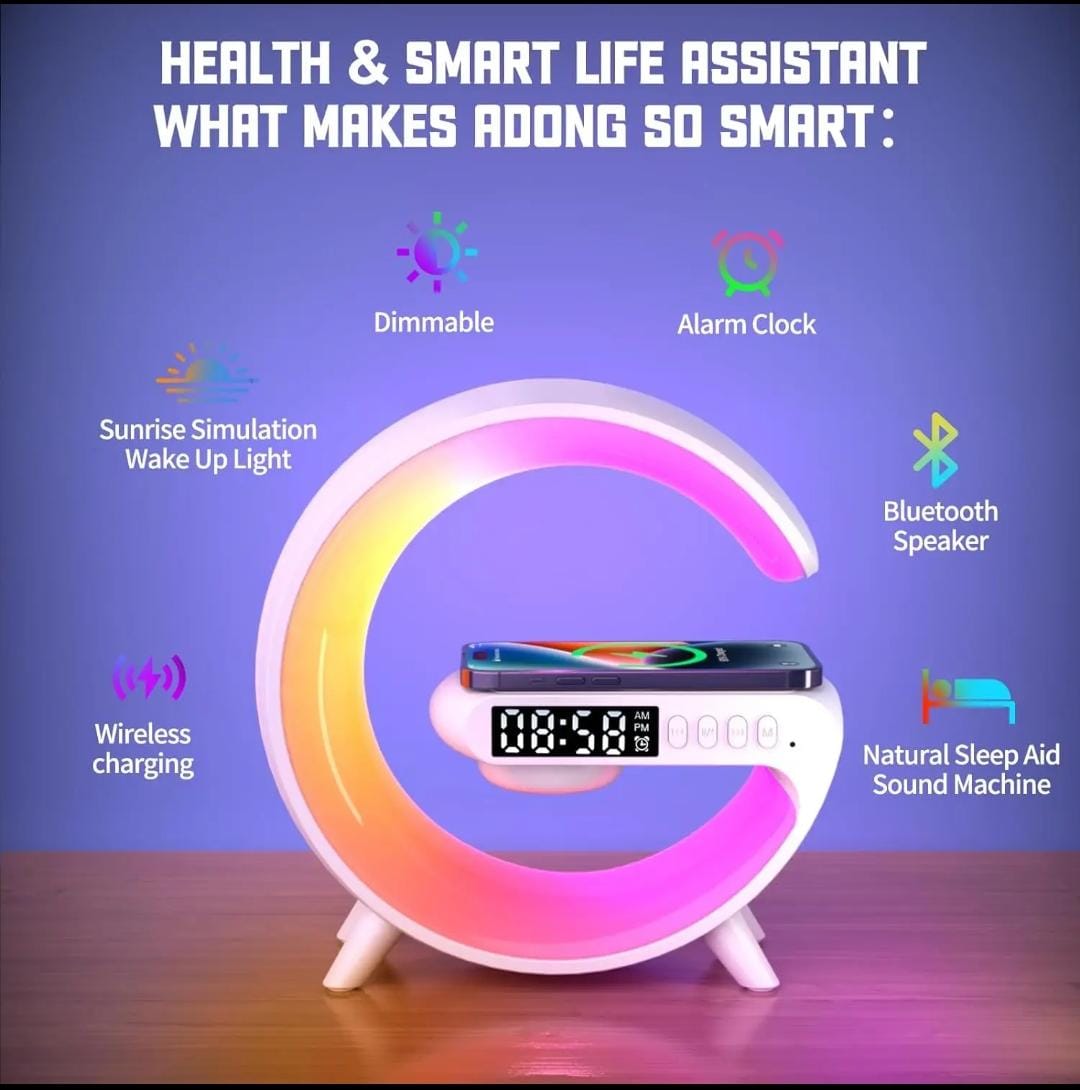 G63 smart light
✅Led wireless bluetooth speaker
✅Can charger phone that has wireless charging options
✅Has FM