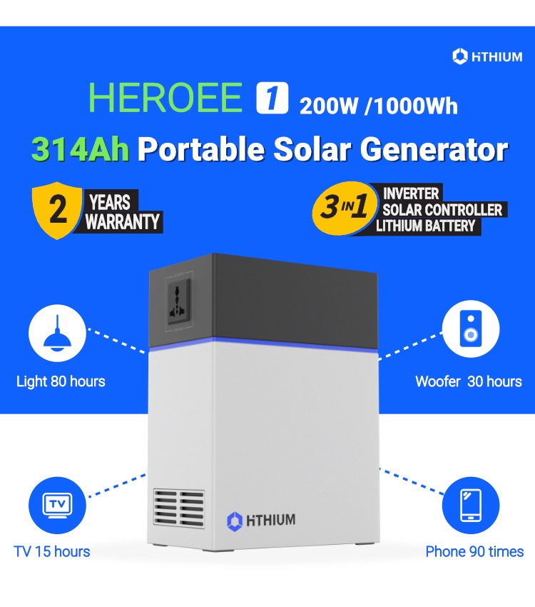 HeroEE1 Power Station solar power Lithium 3 In 1 Inverter+Battery+Solar Controller Output 200W Rated Power 1004Wh Hithium UPS Plug & Play 2 Year Warranty Killer for Ecoflow, Bluetti solar max
