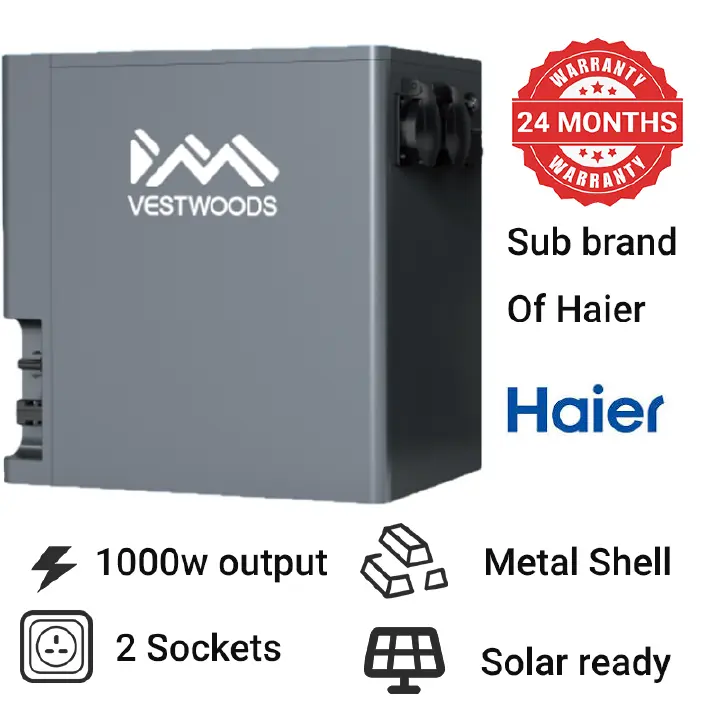 Vestwoods Portable Powerbank Station solar power Lithium 3 In 1 Inverter+Battery+Solar Controller Output 1000W Rated Power 2004Wh Haier sub brand super power bank UPS Plug & Play 2 Year Warranty