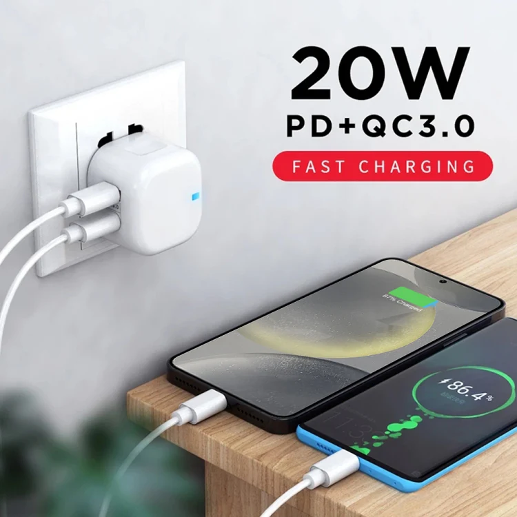 Apple iphone , Samsung infinix android 20W PD charge 3.0 + QC3.0 Dual Fast Charge Travel Charger with cable xiaomi, redmi, oppo, infinix dual port charging, quick charging, lighting, type C Sawa