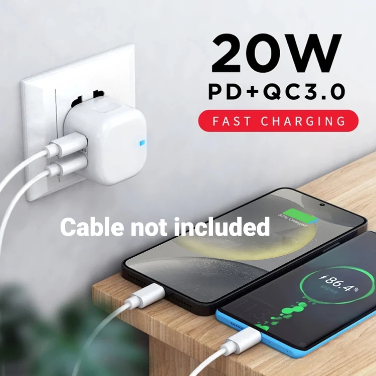 Apple iphone , Samsung infinix android 20W PD charge 3.0 + QC3.0 Dual Fast Charge Travel Charger with cable xiaomi, redmi, oppo, infinix dual port charging, quick charging, lighting, type C Sawa