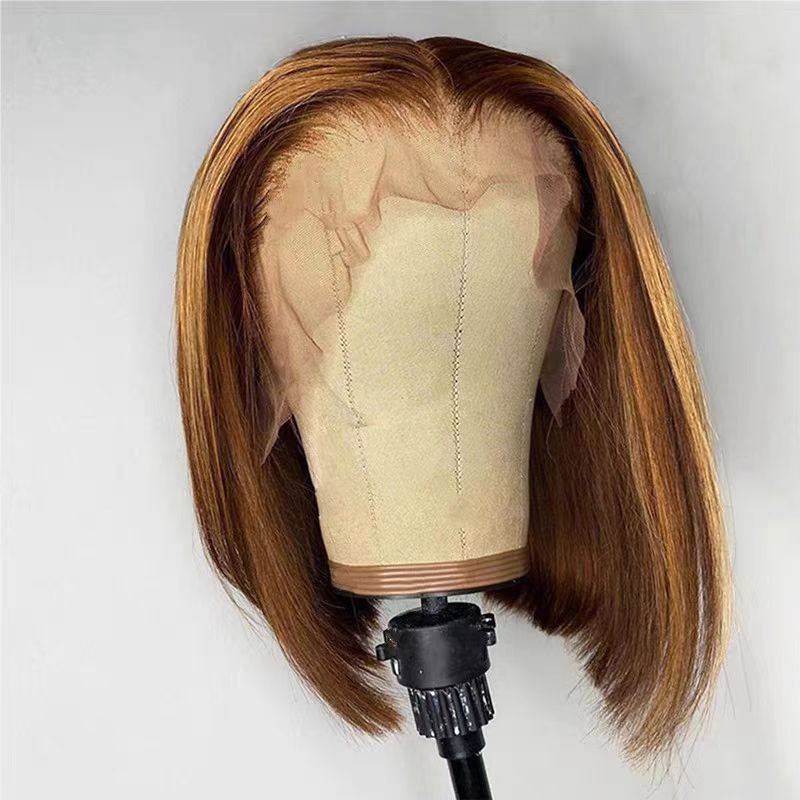 Fashionable women's chemical fiber wig internet celebrity handsome mid-division wig headset