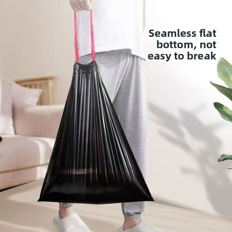 No tear-free household portable extra-thick garbage bag drawstring thickened kitchen disposable large automatic closing plastic bag