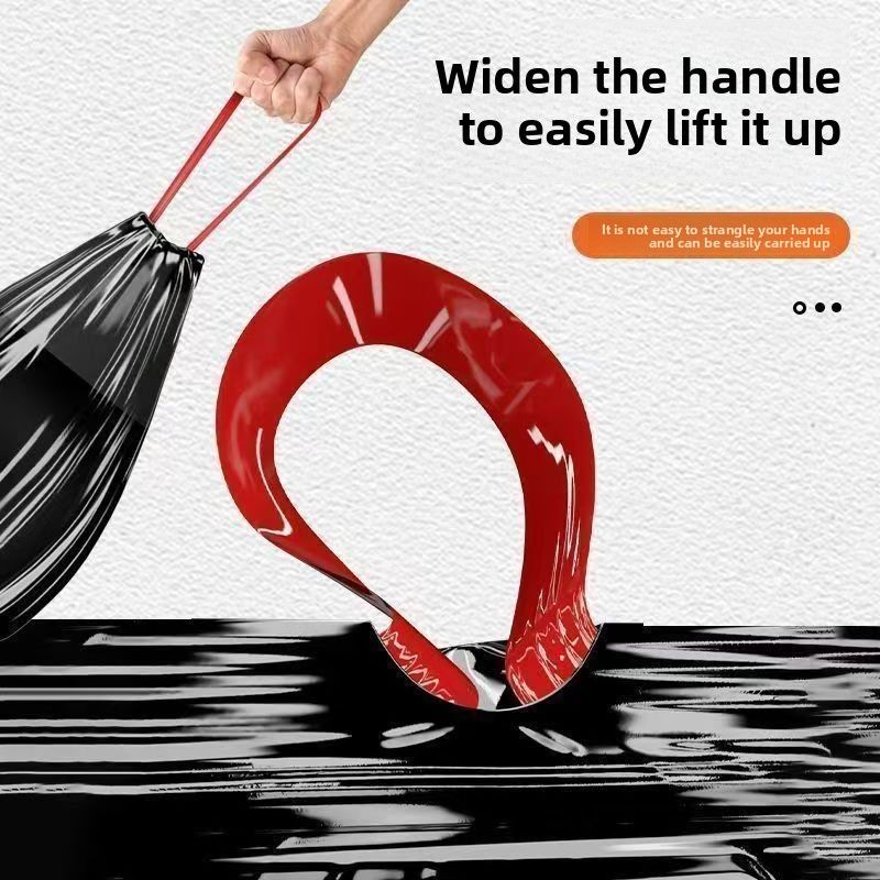 No tear-free household portable extra-thick garbage bag drawstring thickened kitchen disposable large automatic closing plastic bag