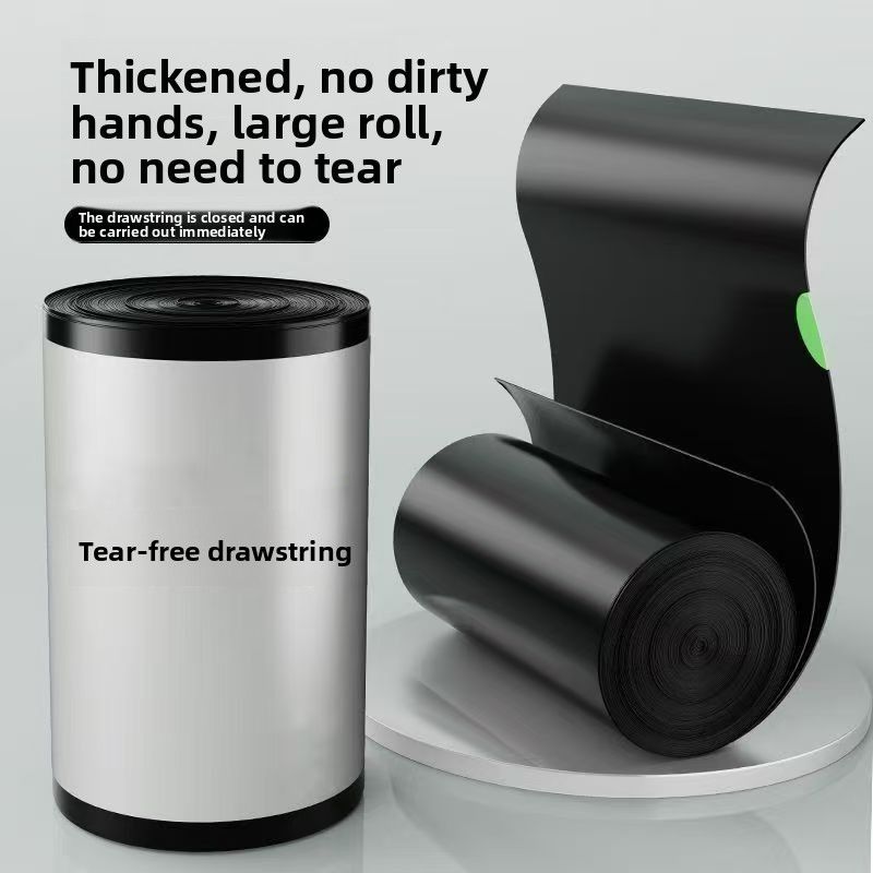 No tear-free household portable extra-thick garbage bag drawstring thickened kitchen disposable large automatic closing plastic bag