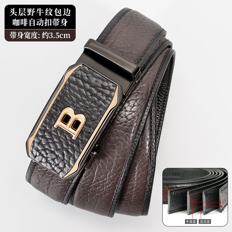 Genuine Leather!   You get what you pay for Bison pattern belt, leather automatic buckle, men's belt, retro style genuine leather fashion pants waist