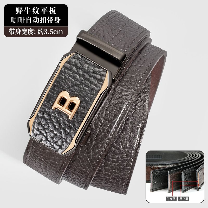 Genuine Leather!   You get what you pay for Bison pattern belt, leather automatic buckle, men's belt, retro style genuine leather fashion pants waist