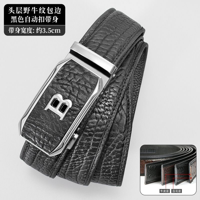 Genuine Leather!   You get what you pay for Bison pattern belt, leather automatic buckle, men's belt, retro style genuine leather fashion pants waist