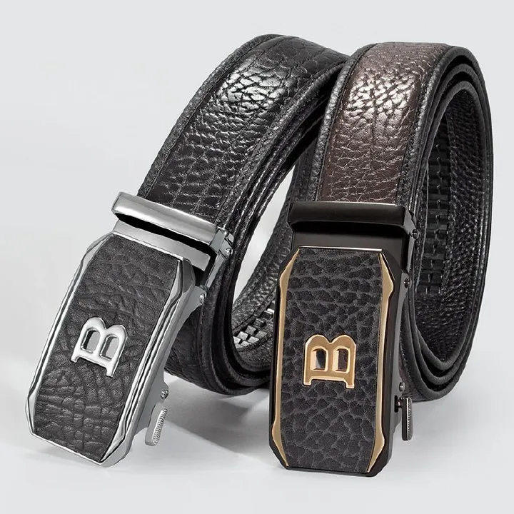 Genuine Leather!   You get what you pay for Bison pattern belt, leather automatic buckle, men's belt, retro style genuine leather fashion pants waist