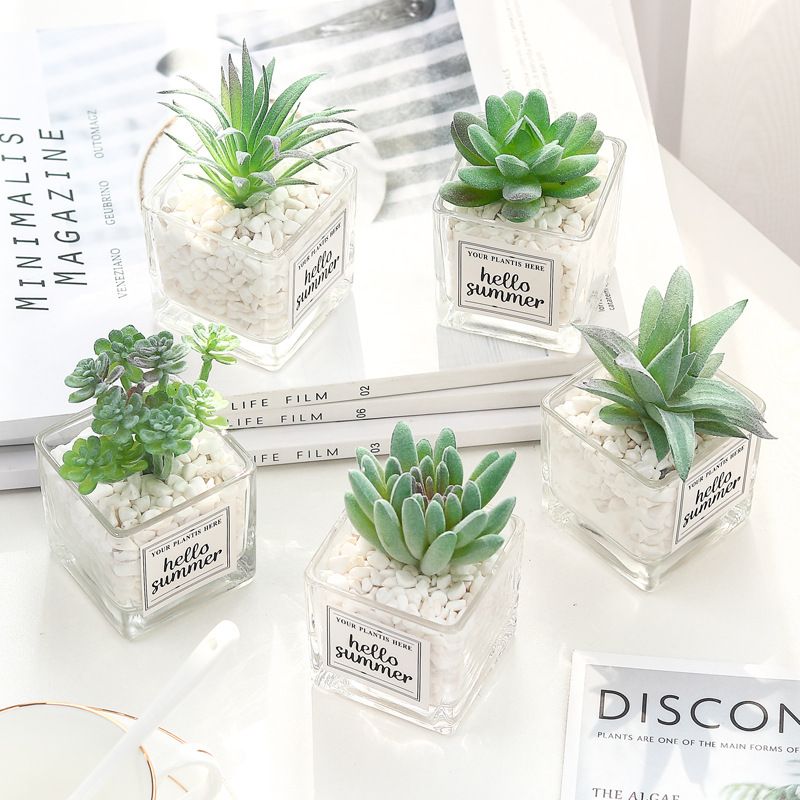 ins Nordic style simulation artificial succulent potted plants at home office desktop green plant small ornaments fake flower decorations