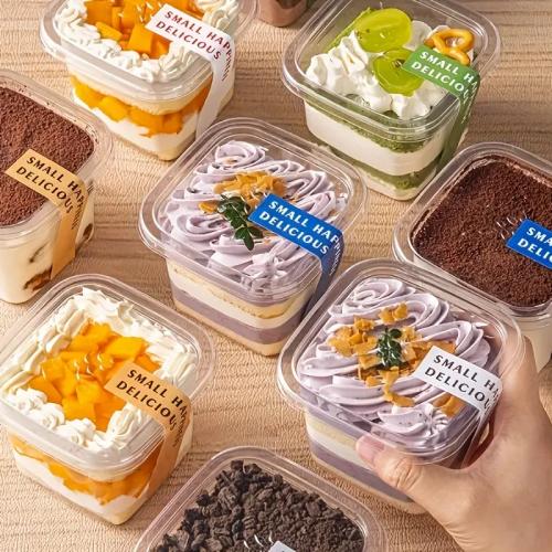 50pcs Cake Packaging box Disposable Square Cake Boxes with lid - Perfect for Muffins, Mousse and Soy Milk Cakes - Perfect for Home Kitchen, Picnic, Camping and Party, Baking Accessories With buckle