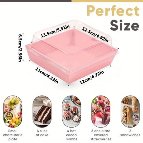 50pcs Transparent Square  Box with Flap Lid - Durable PET Food Storage Box for Cakes, Sandwich ，Pastries, Fruits, Salads, Perfect for Takeaways, Picnics and Home Organization