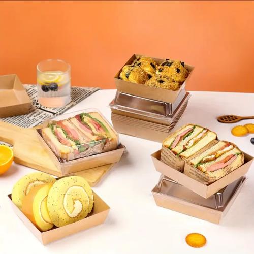 50pcs Transparent Square  Box with Flap Lid - Durable PET Food Storage Box for Cakes, Sandwich ，Pastries, Fruits, Salads, Perfect for Takeaways, Picnics and Home Organization