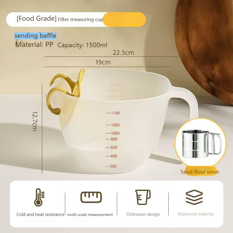 Filter bowl food grade PP material with scale for washing fruits, vegetables and rice Non-slip handle Large capacity Suitable for kitchen Easy to hold with one hand