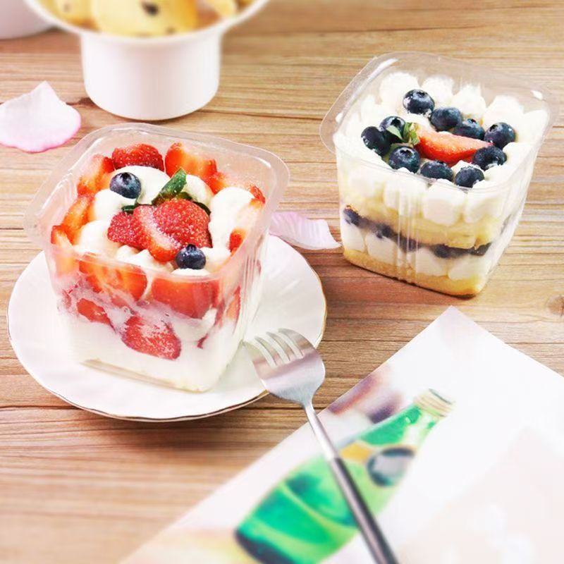10pcs Cake Packaging Boxes Square Baking Boxes with Lid Transparent Odor-free Dessert Boxes