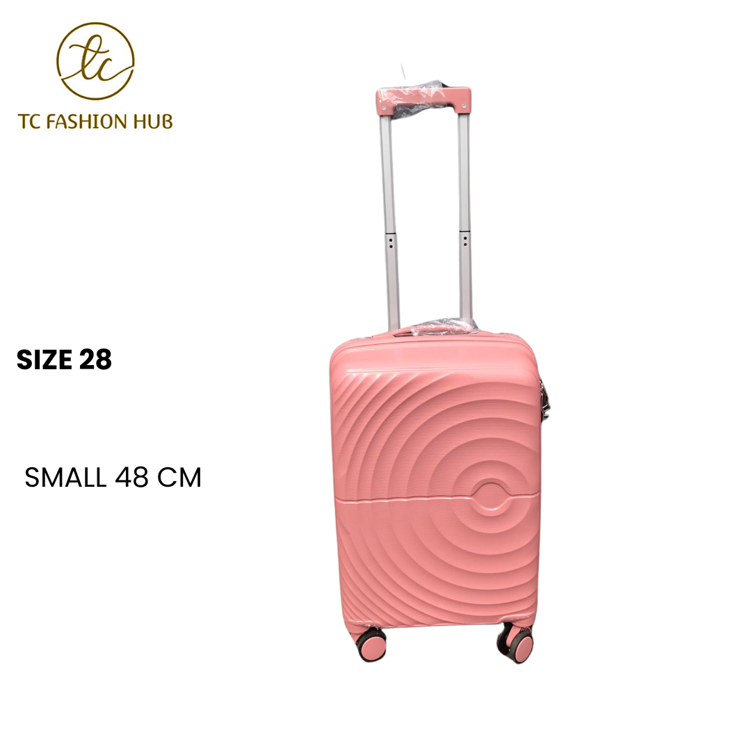 Size 28 Small Unbreakable Rubber Suitcase – Pink Lightweight, durable, and scratch-resistant with 360° wheels, TSA lock, anti-theft zipper, and waterproof design. Spacious and secure.