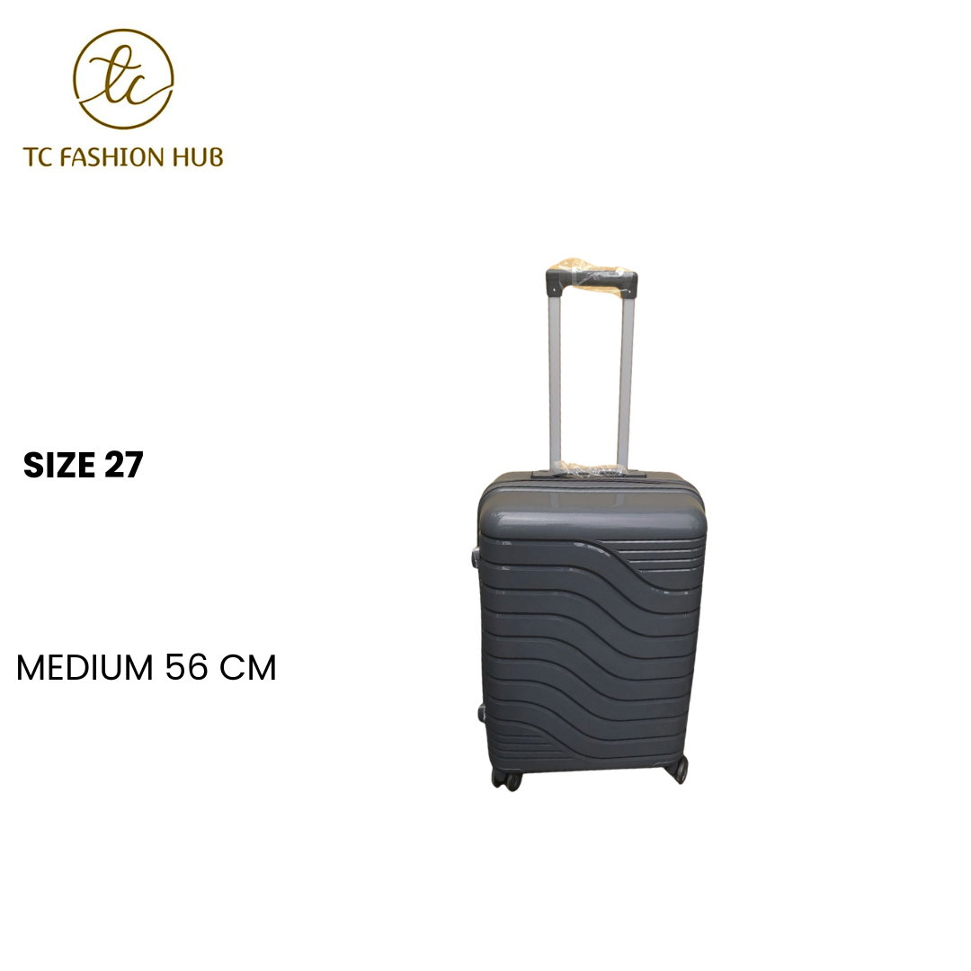 Size 27 Medium Unbreakable Rubber Suitcase – Grey Lightweight, durable, and scratch-resistant with 360° wheels, TSA lock, anti-theft zipper, and waterproof design. Spacious and secure.