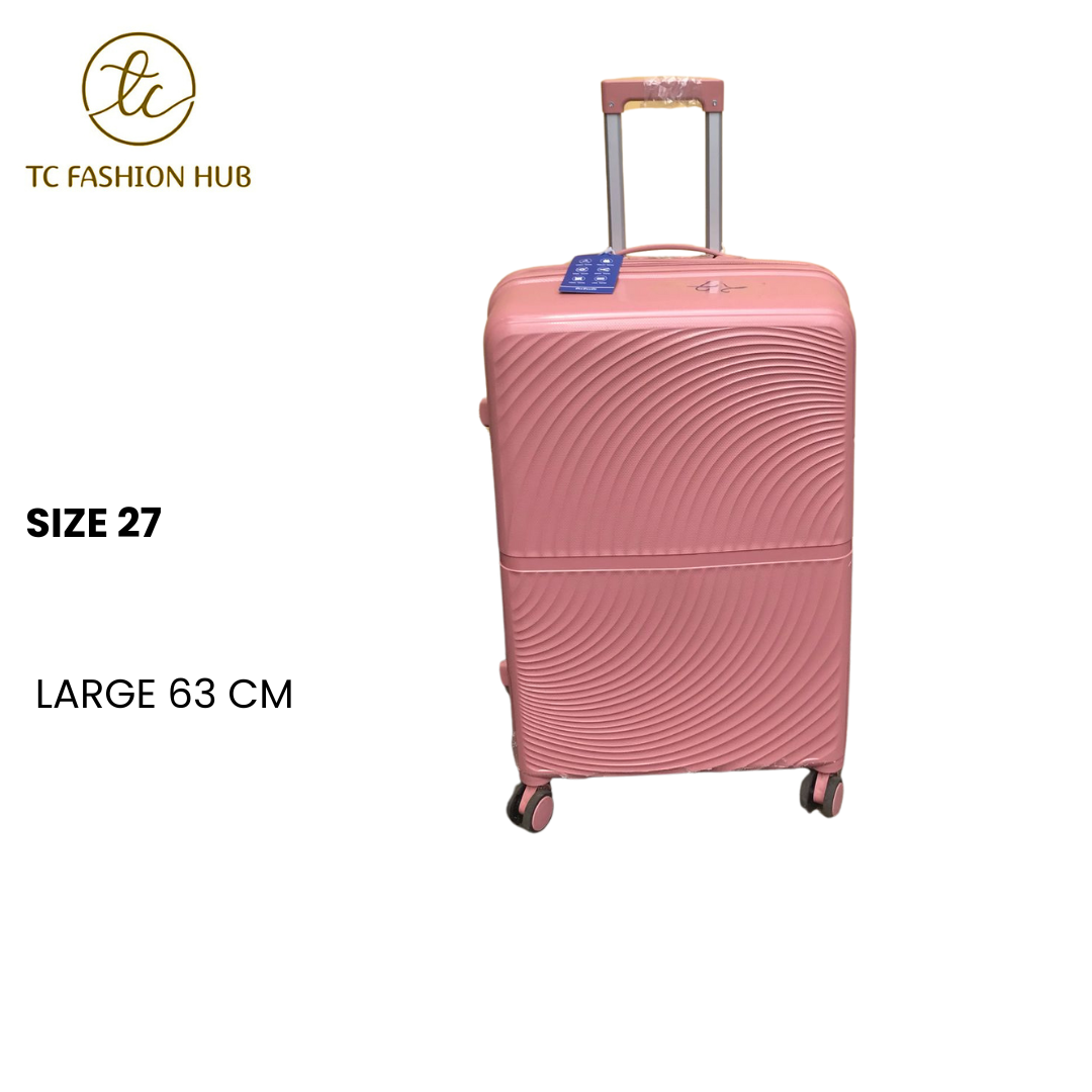 Size 27 Large Unbreakable Rubber Suitcase – Pink Lightweight, durable, and scratch-resistant with 360° wheels, TSA lock, anti-theft zipper, and waterproof design. Spacious and secure.
